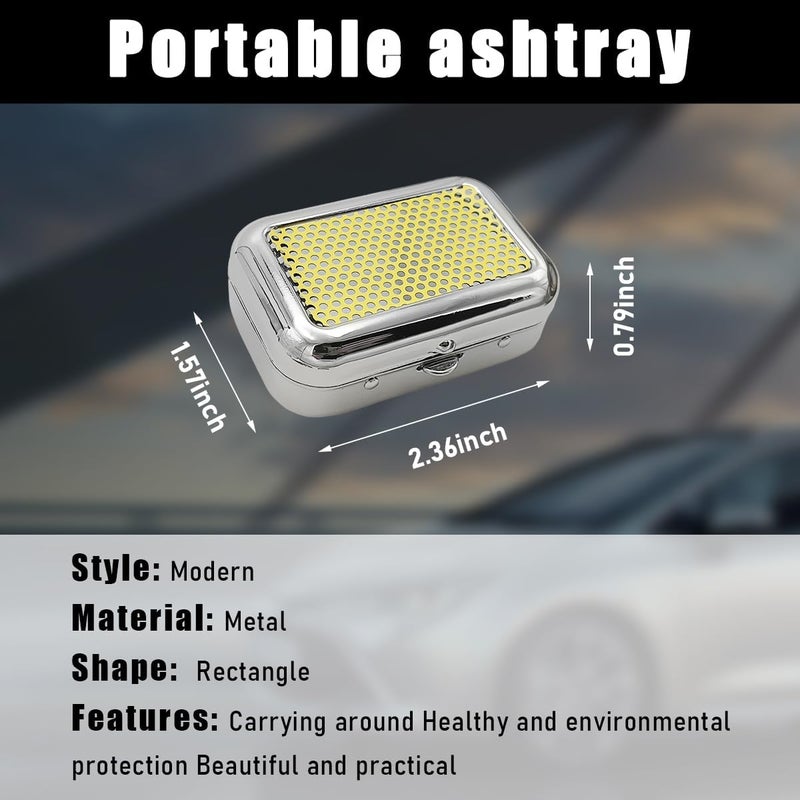 Yourkar Portable Ashtrays, Stainless Steel Carry-on Mini Ashtray with Windproof Lid, Portable Waterproof Creative Pocket Ashtray for Outdoor Cars, Universal Car Accessories (Yellow) - Image 2